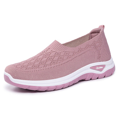 Letvægts damesko med mesh, slip-on – slip-on, strikket overdel, afslappet til daglig brug