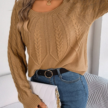 Soft Relaxed Womens Pullover Sweater - Boxy Cable Knit Fall