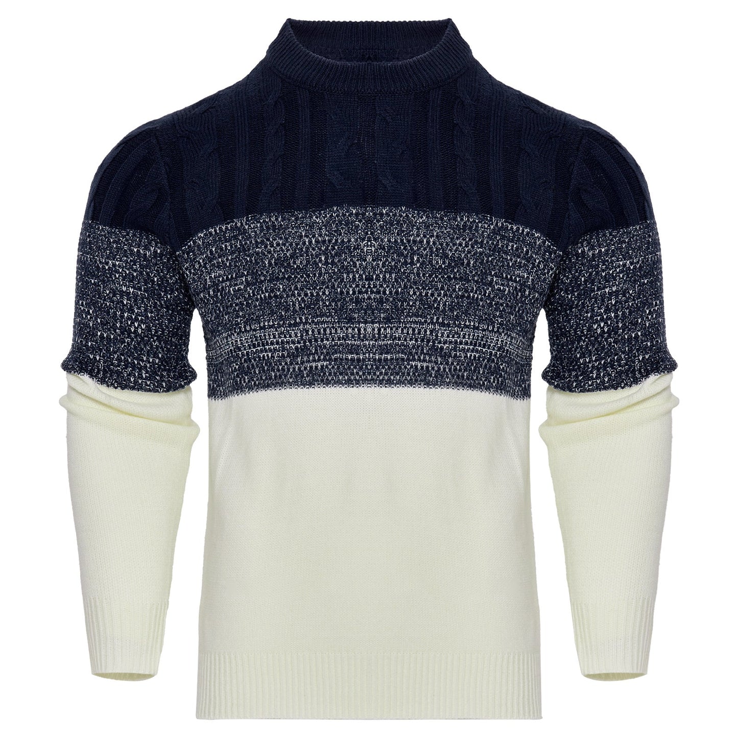 Varm herrepullover - Colorblock kabelstrik til efteråret