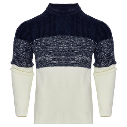 Varm herrepullover - Colorblock kabelstrik til efteråret