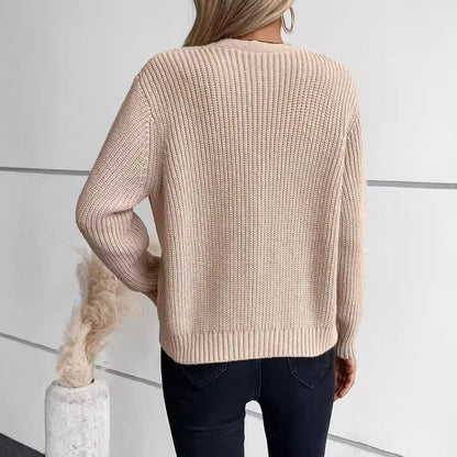 Oversized Women’s Cardigan - Twist Cable Knit V Neck Fall