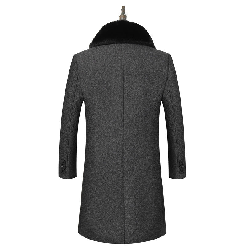 Warm Men’s Mid-Length Wool Jacket - Cozy Lapel, Winter