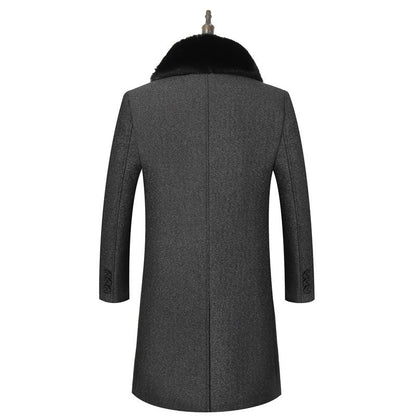 Warm Men’s Mid-Length Wool Jacket - Cozy Lapel, Winter