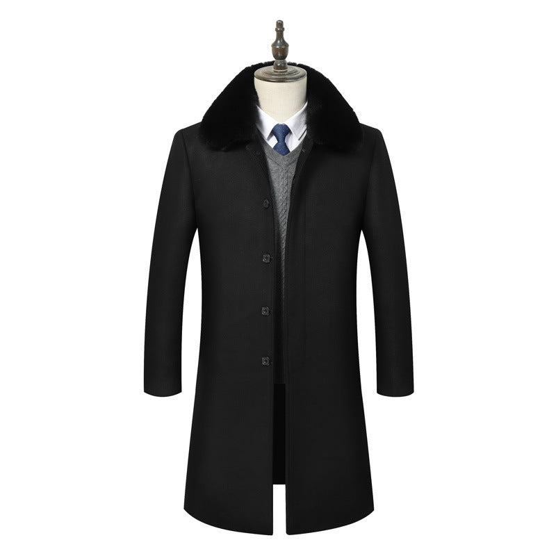 Warm Men’s Mid-Length Wool Jacket - Cozy Lapel, Winter