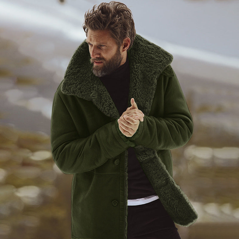 Warm Men’s Winter Coat - Single-Breasted Sherpa Lined