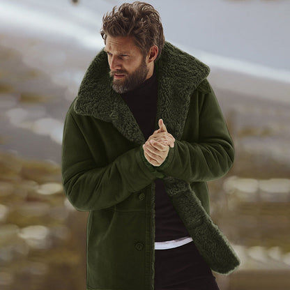 Warm Men’s Winter Coat - Single-Breasted Sherpa Lined