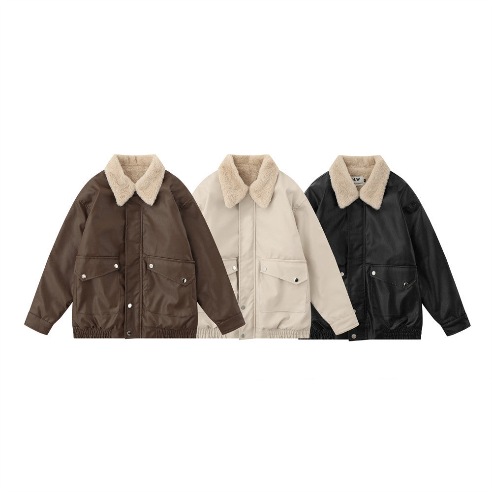 Chaqueta cálida para hombre – inspirada en motos, holgada, de cuero PU, para otoño e invierno, ropa urbana