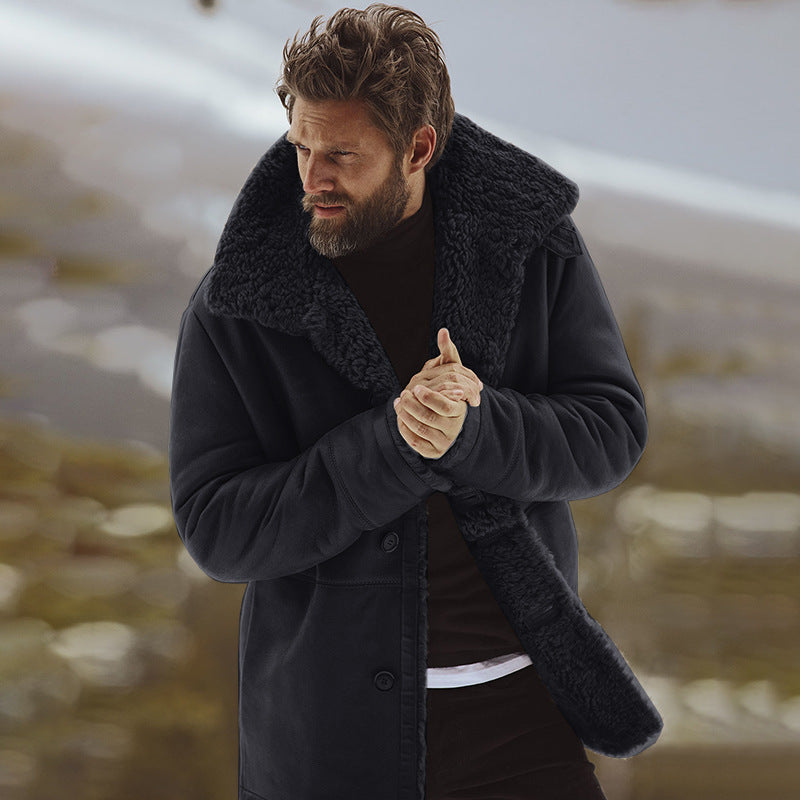Warm Men’s Winter Coat - Single-Breasted Sherpa Lined