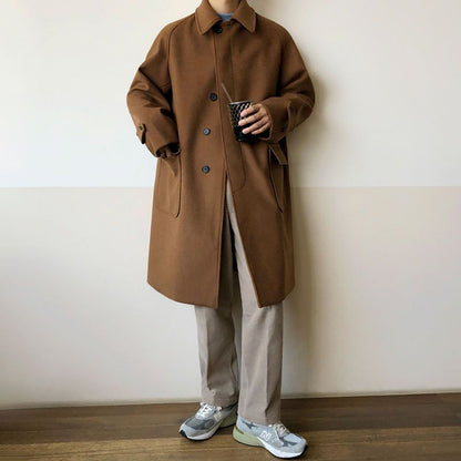 Oversized Men's Trench Coat - Relaxed Woolen, Autumn