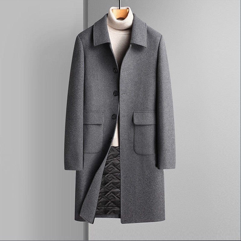 Warm Men’s Wool Coat - Korean Single-Breasted Velvet