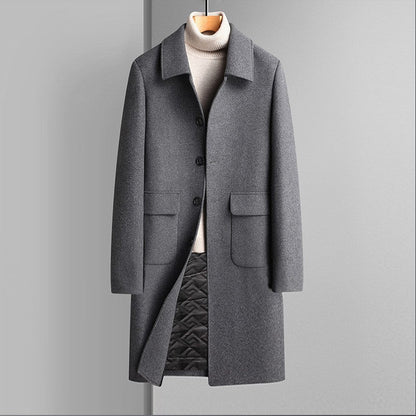 Warm Men’s Wool Coat - Korean Single-Breasted Velvet