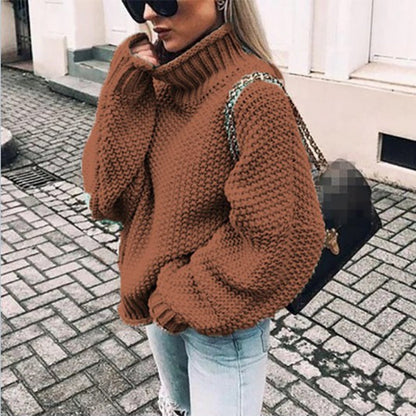 Oversized Women Turtleneck Sweater - Chunky Knit, Winter