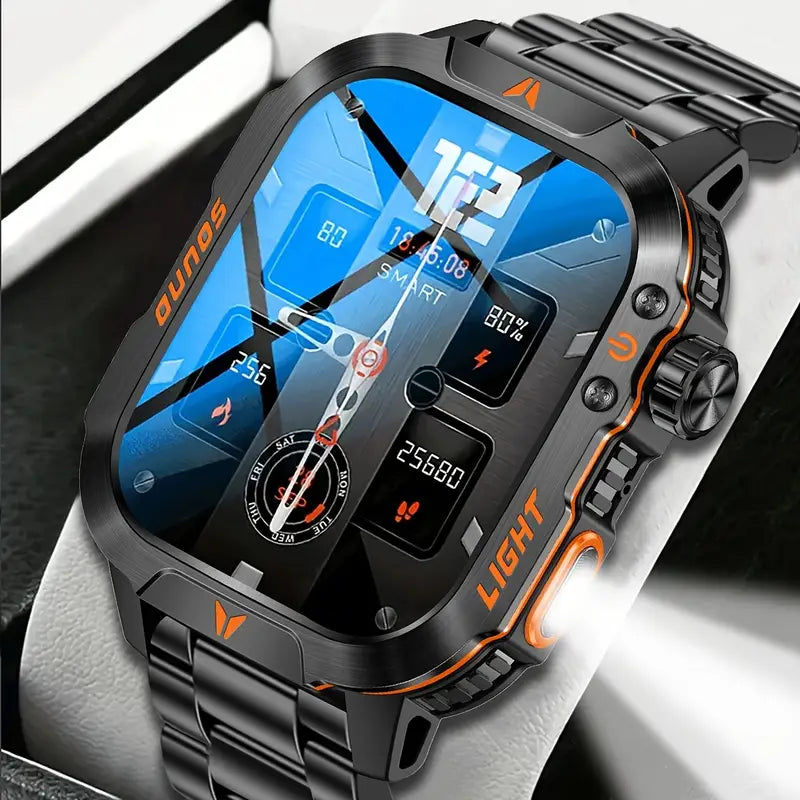 Smartwatch Rugged Military Grade – 1.96 Inch AMOLED Display, 5ATM Waterproof, Bluetooth Call Fitness Tracker, Fall 2025