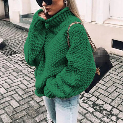 Oversized Women Turtleneck Sweater - Chunky Knit, Winter