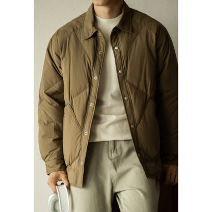 Warm Men's Down Jacket - Shirt Collar, Nylon, Winter