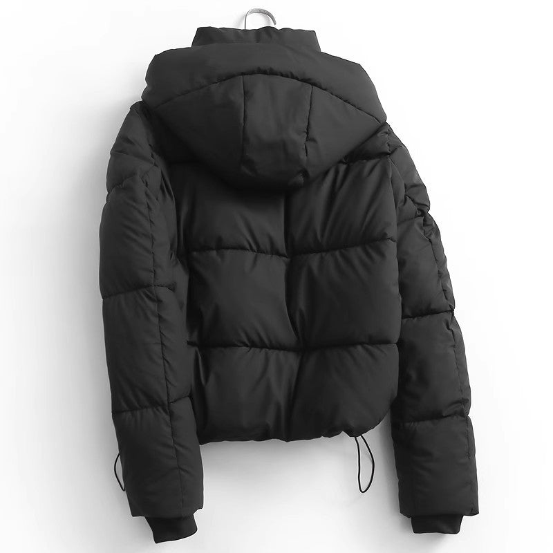 Warm Women Hooded Puffer Coat - Cropped Boxy Cotton Winter