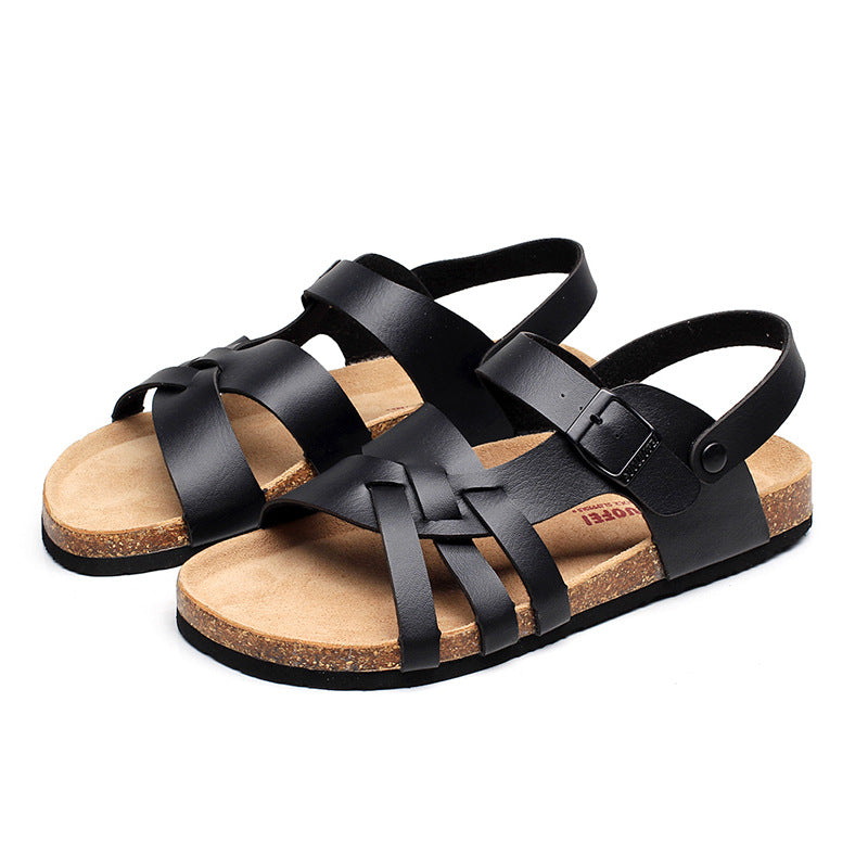 Lightweight Men's Sandals - Hollow-Out Design, Cork Footbed, Casual Everyday Wear