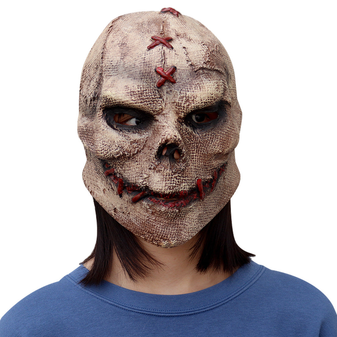 Gestikt latex horror masker bruin Halloween 2025 cosplay