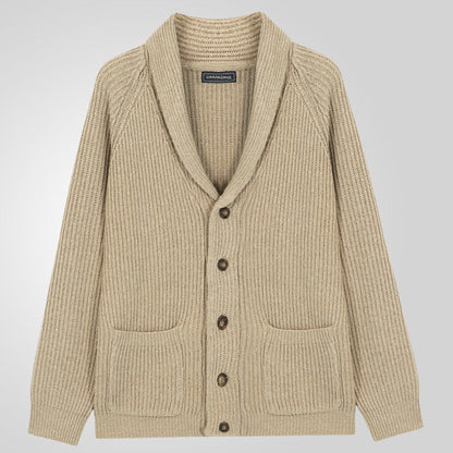 Weicher Herren-Strickjacke mit Schalkragen – Rippstrick, Frühling Herbst