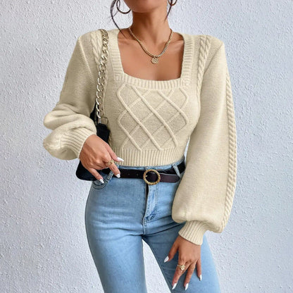 Soft Women's Square Collar Sweater - Cropped Knit Layering