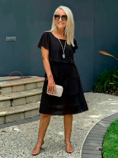 Variant image for Loose Chiffon Midi Dress for Women with Asymmetrical Hem, Layered Design, Ideal for Summer and Wedding Guest Occasions-25