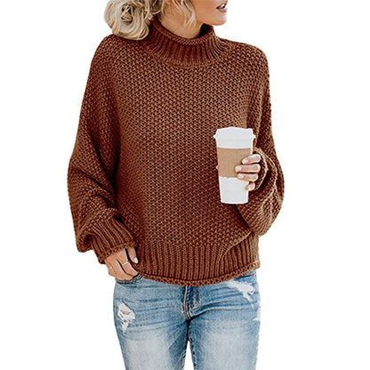 Warm Women's Pullover Sweater - Turtleneck Knit, Winter