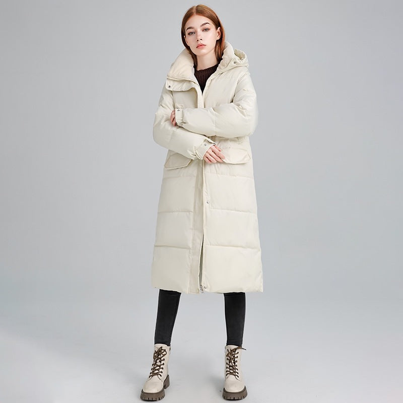 Insulating Women’s Long Puffer Coat- Hooded, Cotton, Winter