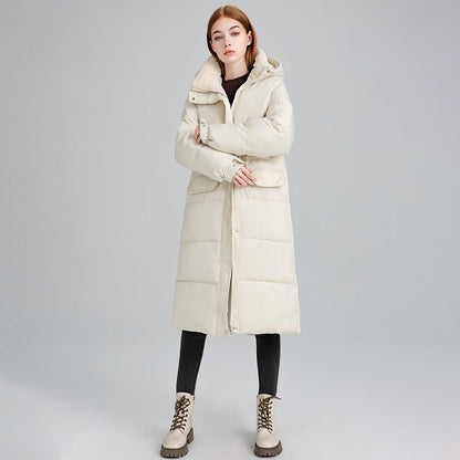 Insulating Women’s Long Puffer Coat- Hooded, Cotton, Winter
