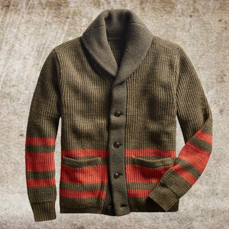 Warm Mens Cardigan Jacket - Shawl Collar, Cotton, Fall