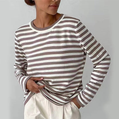 Lightweight Women’s Long Sleeve Sweater - Striped Knit