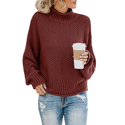 Warm Women's Pullover Sweater - Turtleneck Knit, Winter