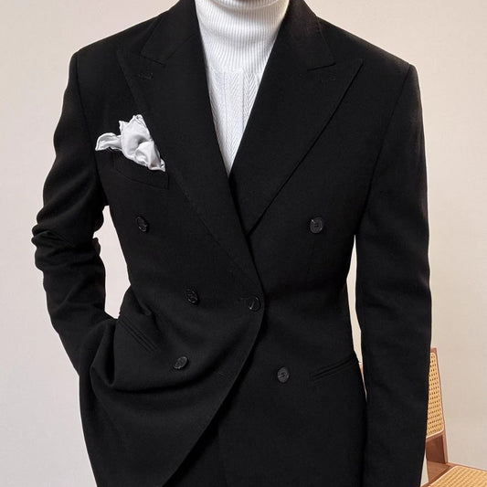 Lightweight men's suit - timeless double-breasted Italian cut, for business, office-ready