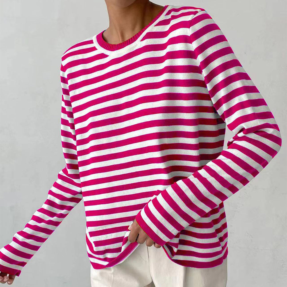 Lightweight Women’s Long Sleeve Sweater - Striped Knit