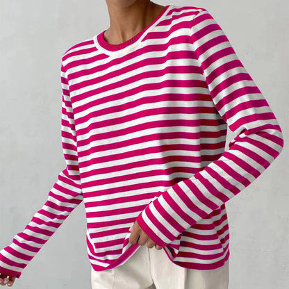 Lightweight Women’s Long Sleeve Sweater - Striped Knit