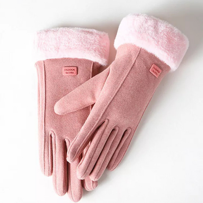 Windproof Women’s Plush Gloves - Slim Tailored, Suede