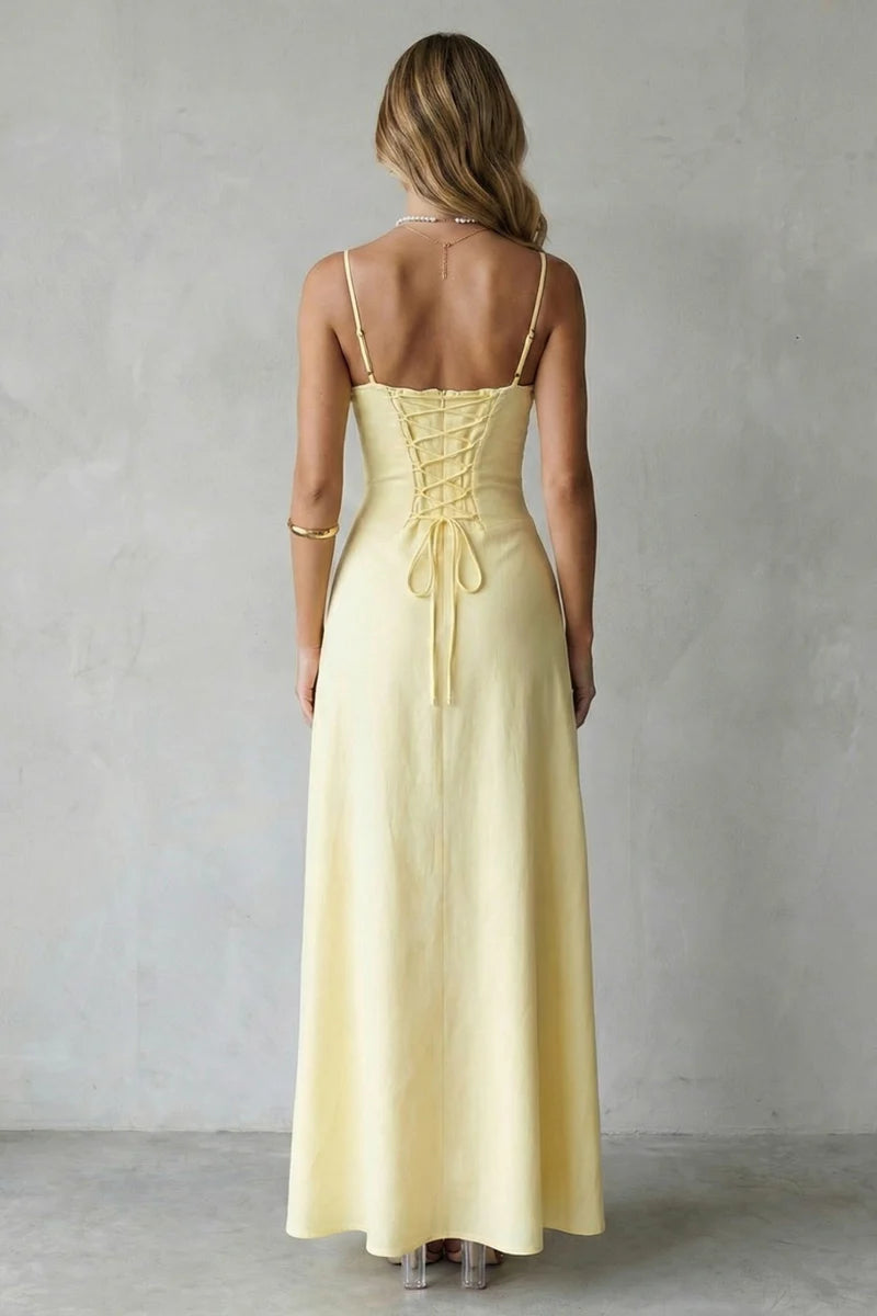 Lightweight flattering women's dress – a-line, backless lace-up, polyester, for summer weddings