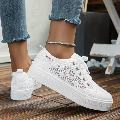 Chic Lace Sneakers for Women, Breathable and Comfortable Design in Black and White, Padded Interior for All-Day Support-1