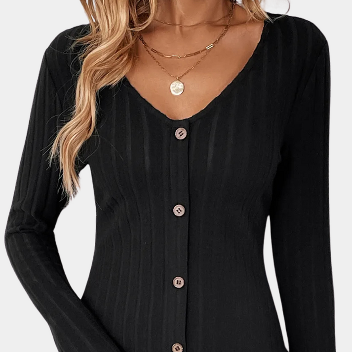 Elegant Long Sleeve Womens Dress with Button Details for Versatile Daily Wear in Soft, Breathable Fabric-3