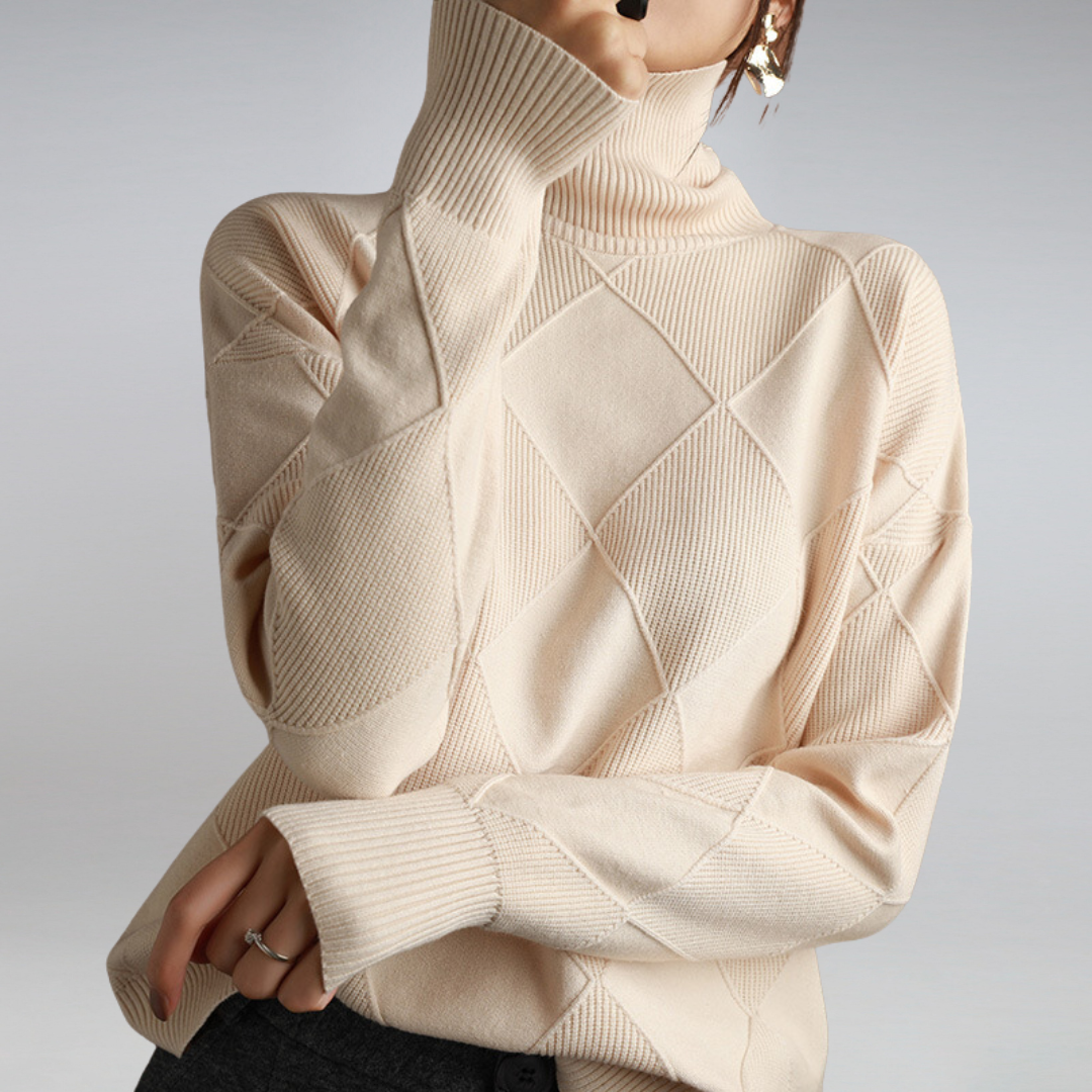 Warm Womens Turtleneck Sweater - Diamond Knit Layering