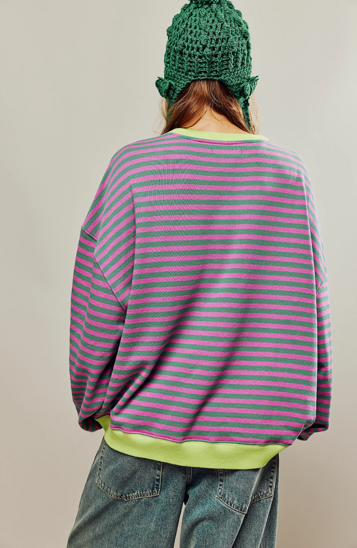 Sudadera extragrande para mujer - Casual de algodón a rayas con corte cuadrado