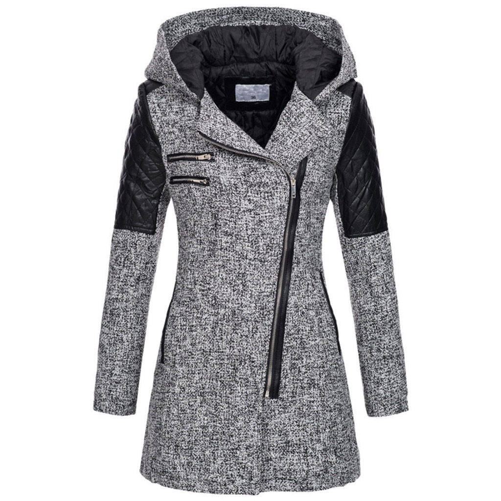 Warm Women's Winter Coat - Asymmetric Zip, Cotton Blend