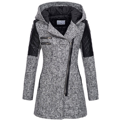 Warm Women's Winter Coat - Asymmetric Zip, Cotton Blend