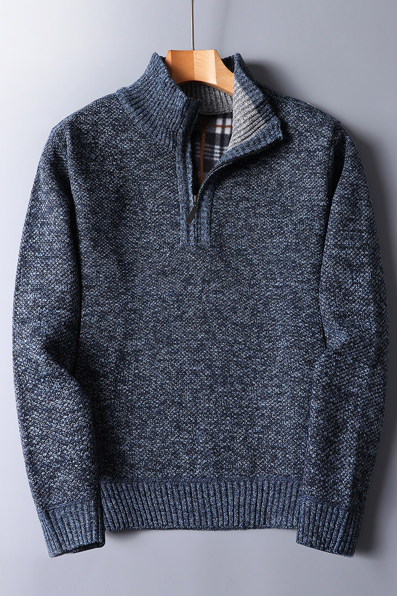 Warm Men's Knit Pullover - Half Zip, Wool Blend, Casual