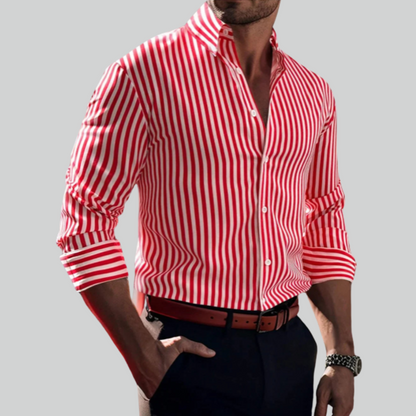 Men's Solid Color Striped Long Sleeve 3D Printed Casual Shirt - Comfortable Fashion Top
