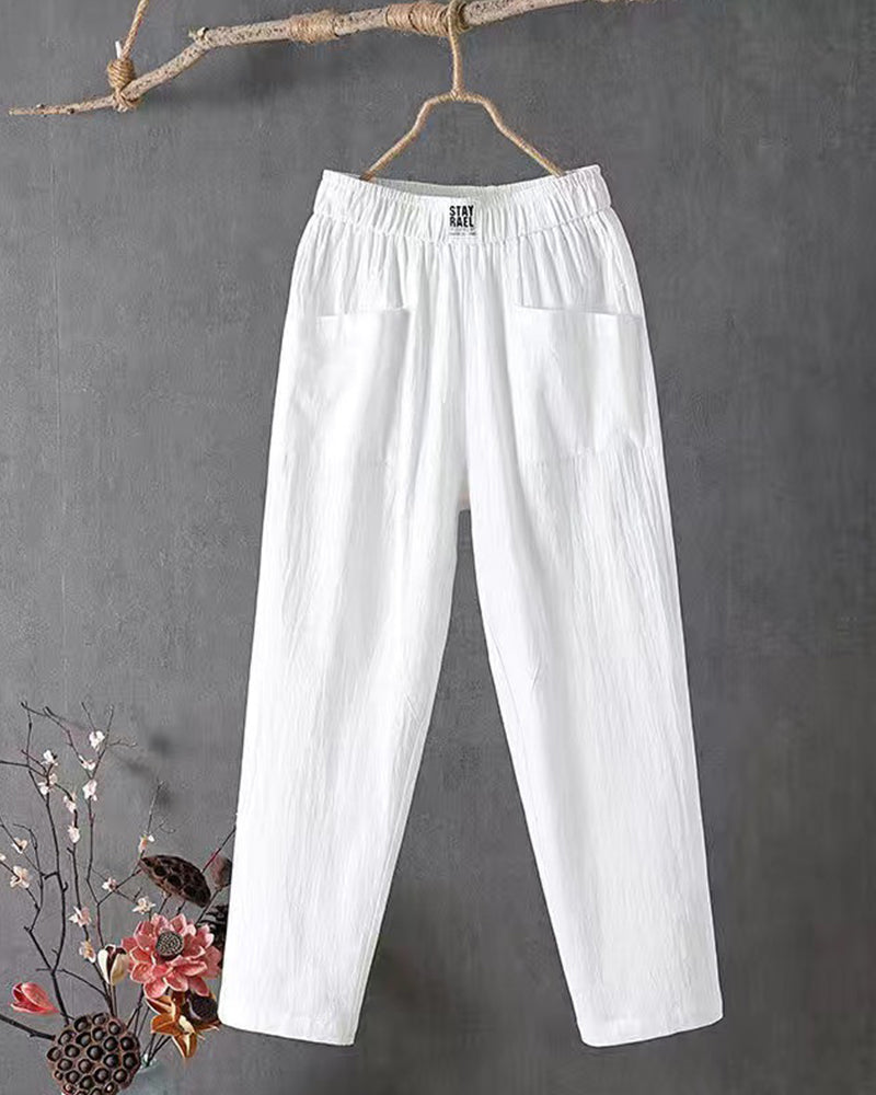 Variant image for Loose-Fitting White Linen Pants for Women, Breathable Flax Trousers for All Occasions, Comfortable and Stylish-1