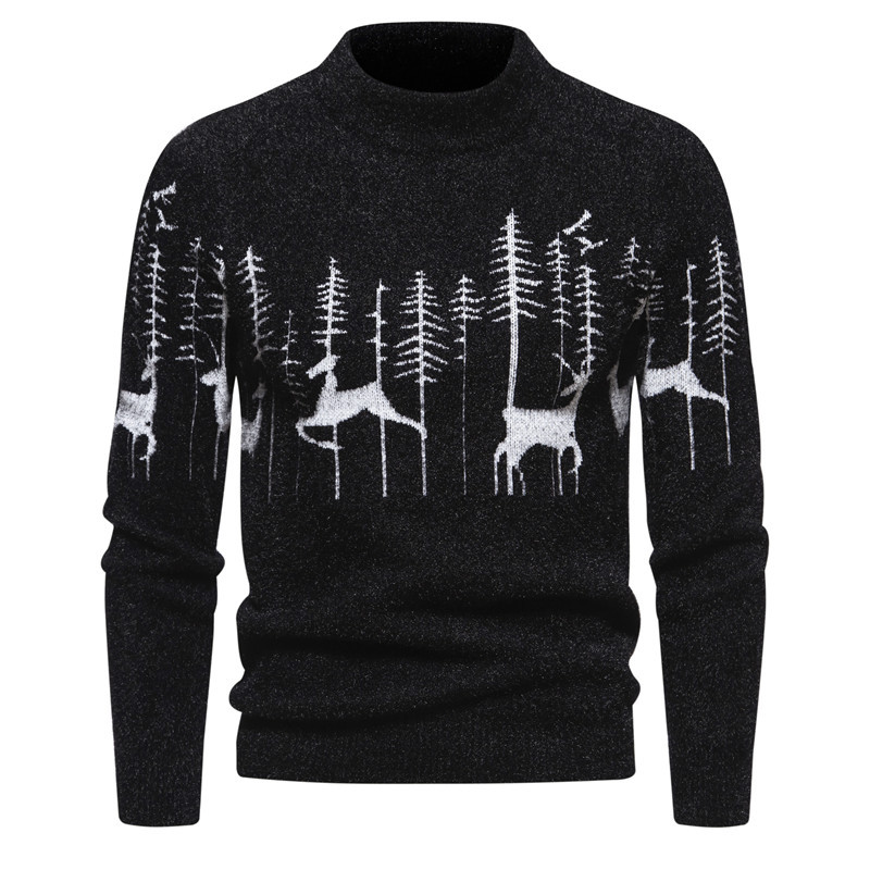 Warm Classic Men's Pullover - Crewneck Cotton Jacquard