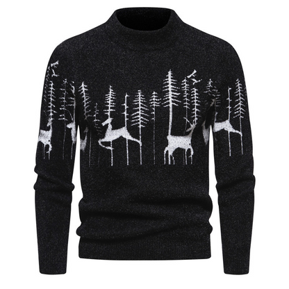Warm Classic Men's Pullover - Crewneck Cotton Jacquard