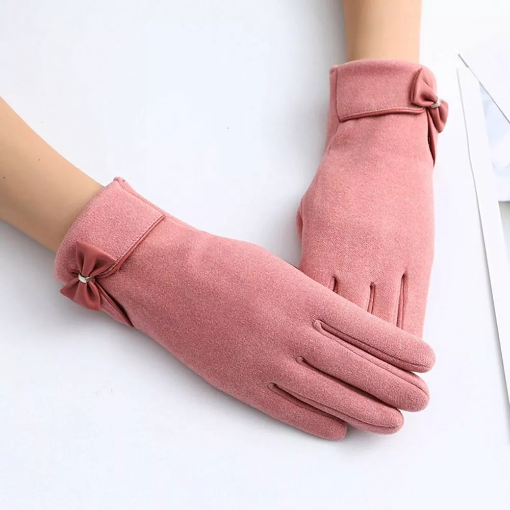 Warm Womens Touchscreen Gloves - Short Fitted Suede Winter