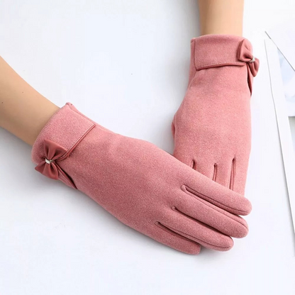 Warm Womens Touchscreen Gloves - Short Fitted Suede Winter