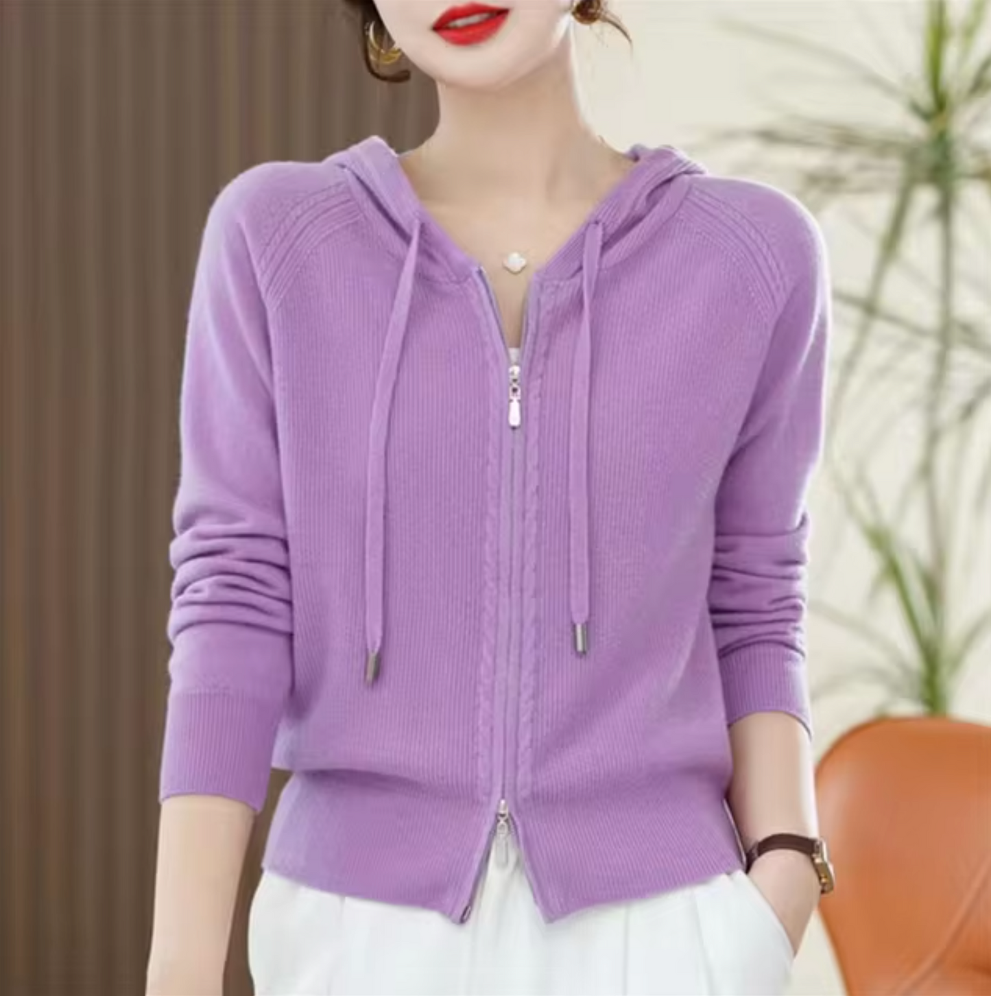 Lightweight Women's Zip Hoodie - Relaxed Knit For Spring